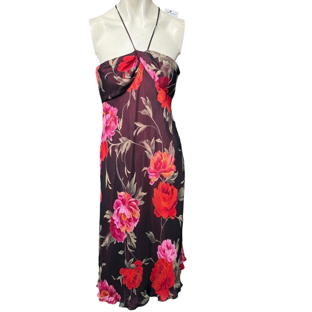 Laundry by Shelli Segal 90s Halter Midi Dress Floral Brown Pink Size 8